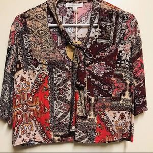 Honey Punch Button Down with Front Tie Crop Top